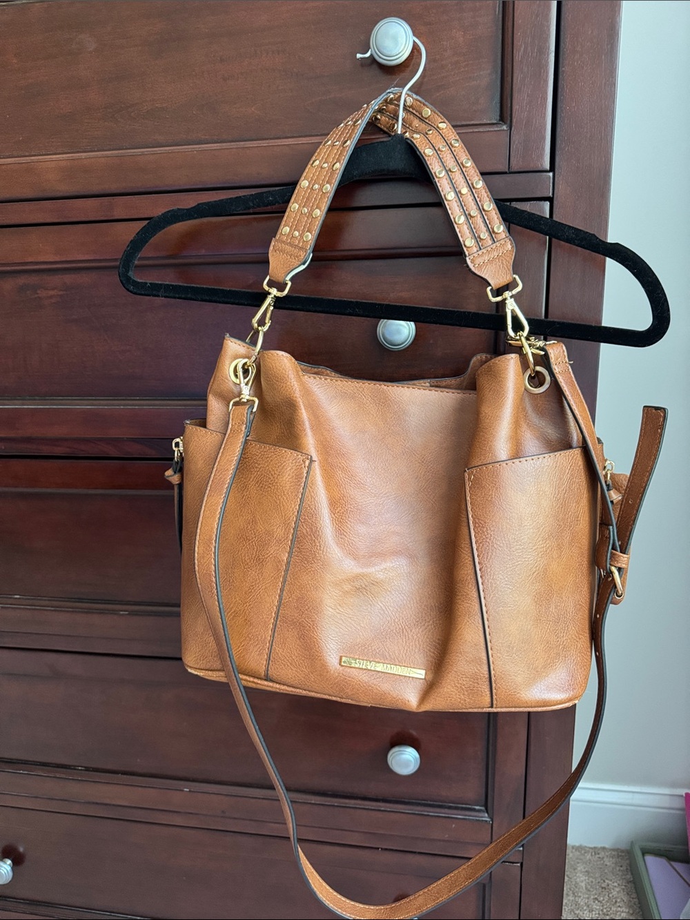 Steve Madden Brown Studded Handle Shoulder Bag